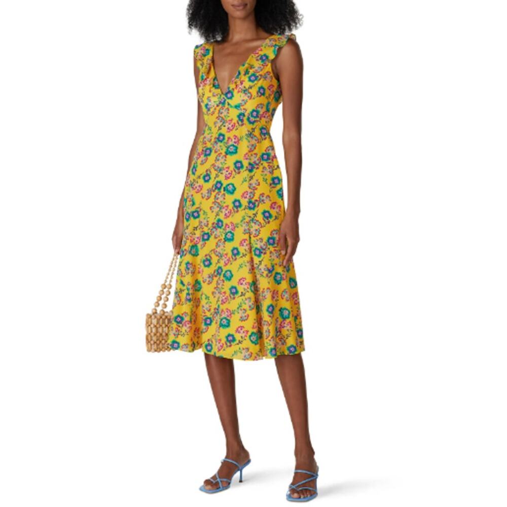 SALONI Yellow Floral Midi Dress